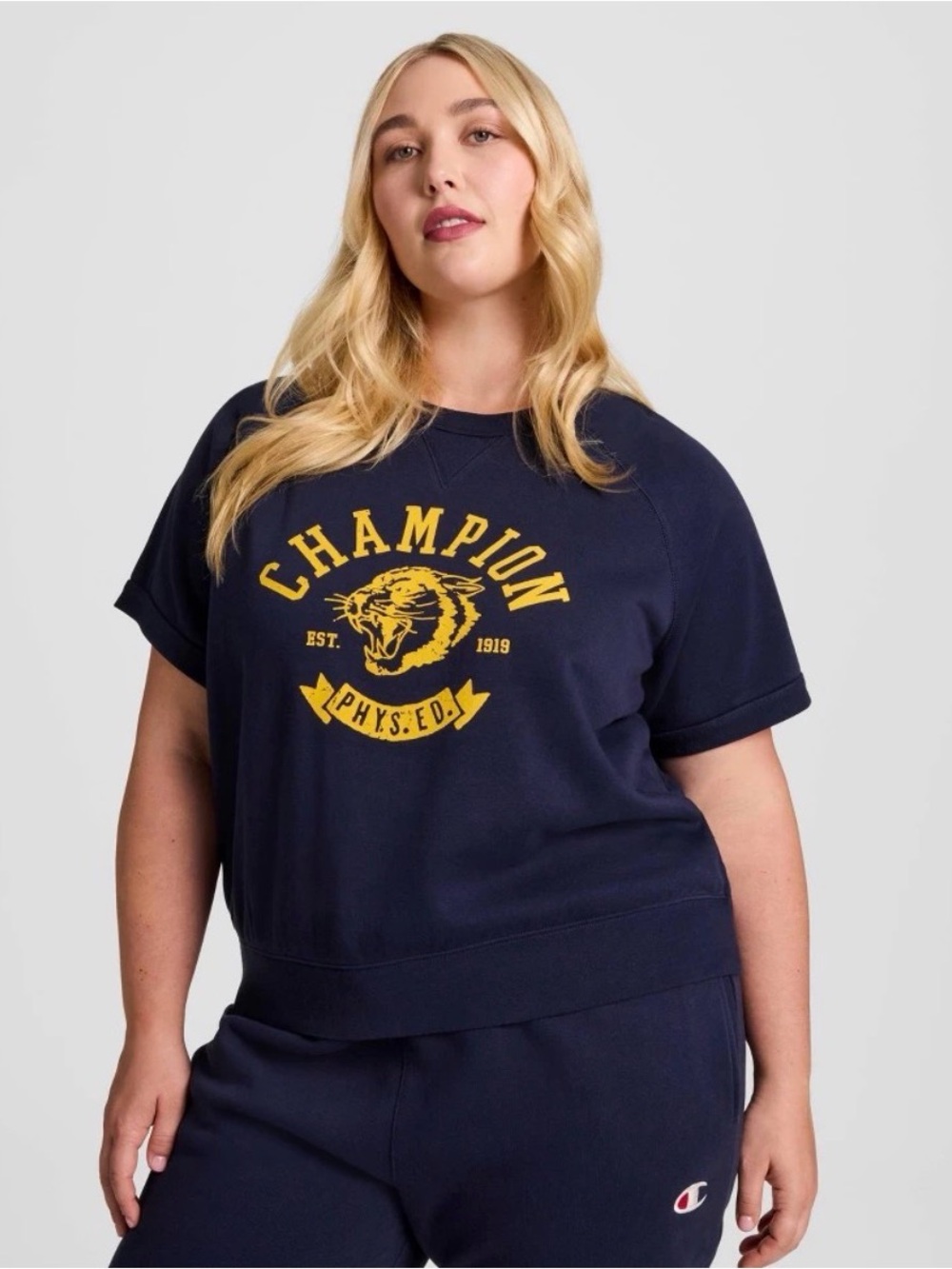 Women's Short Sleeve Fleece Top - Navy Blue 2X